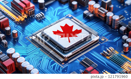 Canada flag on CPU chip circuit board computer.のイラスト素材 [121791960] - PIXTA