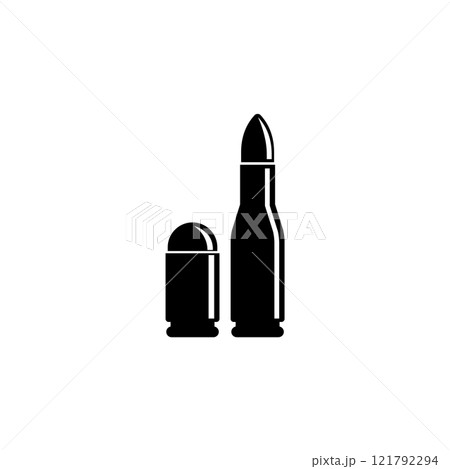 Vector icon of bullet and casing silhouette in black Vector icon of bullet and casing silhouette in black 121792294