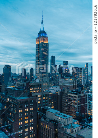 New York City skyline at evening, cloudy day, high point of view. USA 121792616