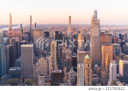 New York city skyline at sunset  121792622