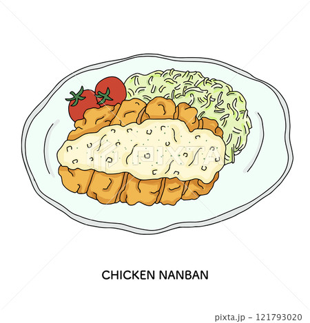 宮崎県_チキン南蛮の線画イラスト 宮崎県_チキン南蛮の線画イラスト 121793020
