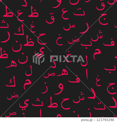 Seamless pattern with elegant and intricate Arabic, Persian alphabets, showcasing the beauty of writing with smooth and harmonious repetition. 121793298