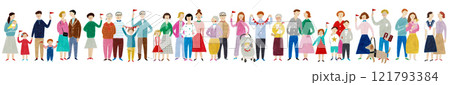 手描きイラスト 大勢の人々 老若男女 手描きイラスト 大勢の人々 老若男女 121793384