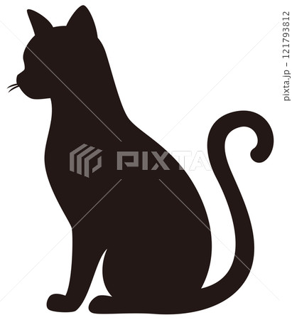 座った猫のベクターシルエットアイコン（耳の位置が手前を向いているイメージ） 121793812