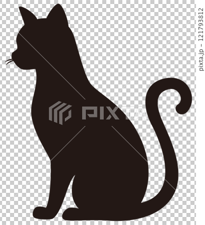 座った猫のベクターシルエットアイコン（耳の位置が手前を向いているイメージ） 121793812
