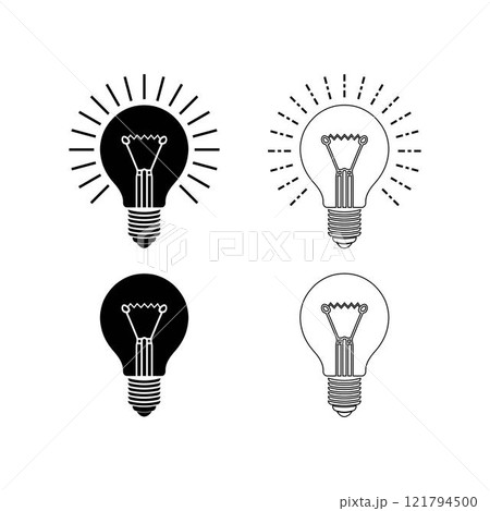 Light bulbs icon set silhouette vector line art design isolated on a white background Light bulbs icon set silhouette vector line art design isolated on a white background 121794500