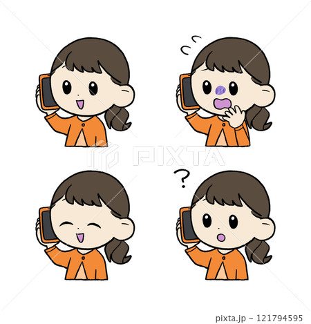 手描き:電話をする女の人 手描き:電話をする女の人 121794595
