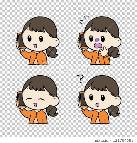 手描き:電話をする女の人 手描き:電話をする女の人 121794595