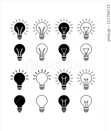 Light bulbs icon set silhouette line art vector isolated on a white background 121794713