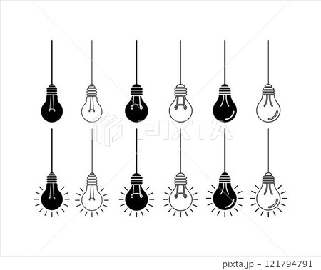 Hanging light bulbs silhouette vector line art isolated on a white background	 121794791