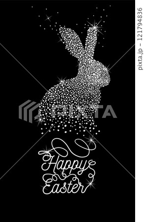 Dotted hare. hand drawn. Happy Easter text banner. Not AI, Vector illustration 121794836