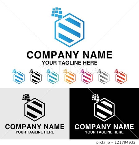 Abstract geometric S letter polygonal shape technology logo design template 121794932