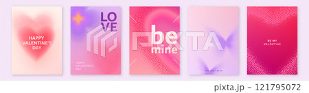 Heart vector background set for Valentines day. Love pattern with gradient noise hearts, butterfly, flower. Geometric blur romance minimal banner. Modern grainy abstract art in pink, light red color Heart vector background set for Valentines day. Love pattern with gradient noise hearts, butterfly, flower. Geometric blur romance minimal banner. Modern grainy abstract art in pink, light red color 121795072