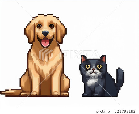 Dog and cat together pixel art 121795192