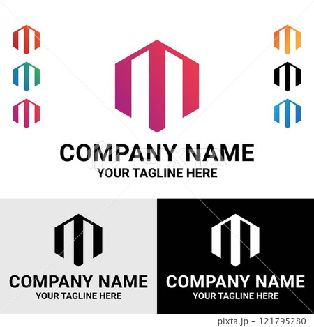 Abstract M letter geometric polygonal shape technology gradient color logo design Abstract M letter geometric polygonal shape technology gradient color logo design 121795280