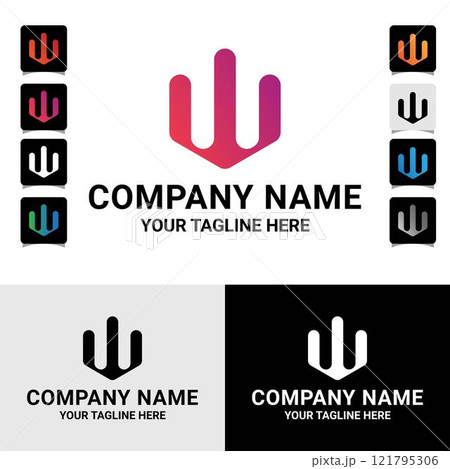 Abstract w letter geometric shape technology gradient color vector logo design 121795306