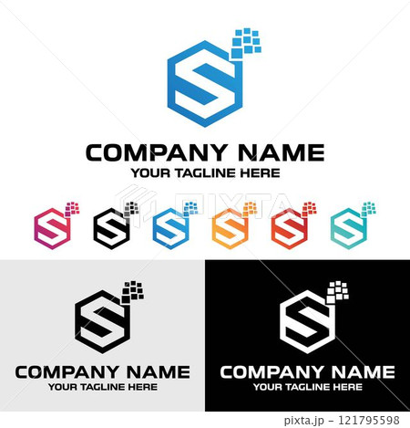 Abstract S letter, letter S polygonal shape vector technology company logo 121795598