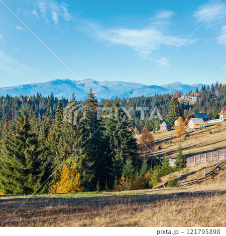 Autumn Carpathian village, Ukraine. 121795898
