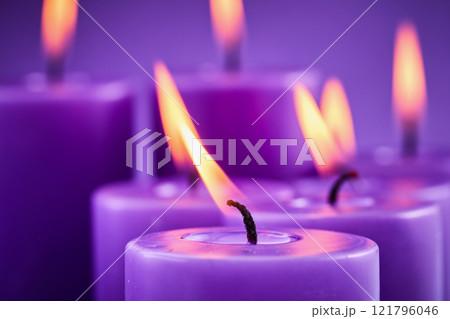 Holocaust memorial day. Serene Purple Candles 121796046