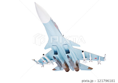 Modern russian fighter aircraft at exhibition isolated Modern russian fighter aircraft at exhibition isolated 121796181