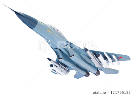 Modern russian fighter aircraft at exhibition isolated Modern russian fighter aircraft at exhibition isolated 121796182