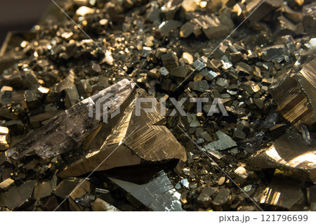 Macro photo of the mineral pyrite or iron pyrite Macro photo of the mineral pyrite or iron pyrite 121796699