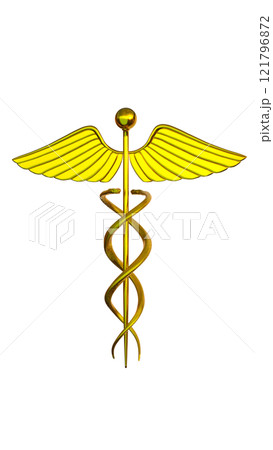 Staff caduceus with wings and two snakes around it, transparent background Staff caduceus with wings and two snakes around it, transparent background 121796872