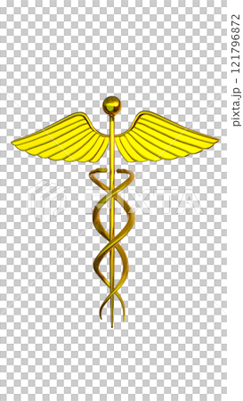Staff caduceus with wings and two snakes around it, transparent background Staff caduceus with wings and two snakes around it, transparent background 121796872