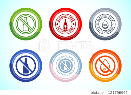 Alcohol Free Icon Design Illustration, No Alcohol Sign, Button Design Set 121796965