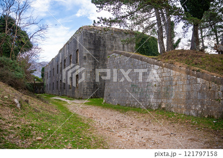 View of old Fort Vrmac is a former fortification of the Austro-Hungarian Empire in Kotor, Montenegro 121797158