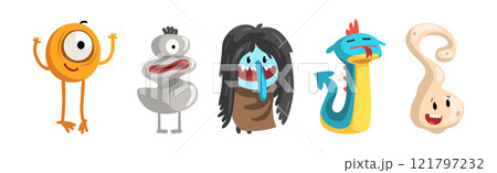 Freaky Monster Character with Funny Face Vector Set 121797232