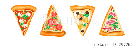 Pizza Slice Cut with Different Topping Vector Set 121797260