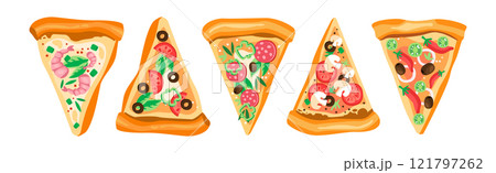 Pizza Slice Cut with Different Topping Vector Set Pizza Slice Cut with Different Topping Vector Set 121797262
