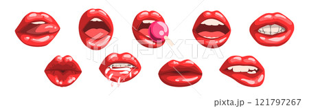 Red Lips Half Open in Temptation Vector Set 121797267