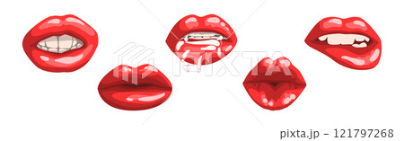 Red Lips Half Open in Temptation Vector Set 121797268