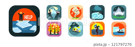 Natural Disasters and Catastrophe with Extreme Weather Condition Vector Set 121797270
