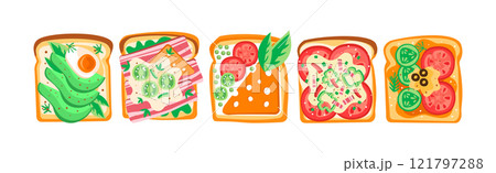 Toast with Bread and Different Top Ingredients Vector Set Toast with Bread and Different Top Ingredients Vector Set 121797288
