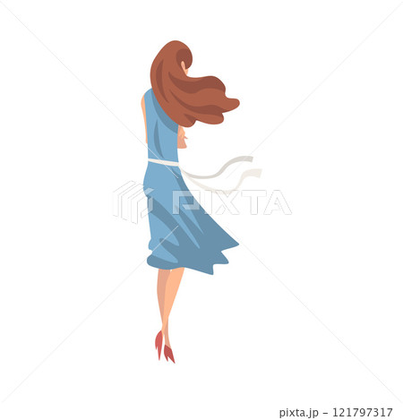Unhappy Stressed Girl, Lonely, Depressed Teenager Having Problems, Back View Vector Illustration 121797317