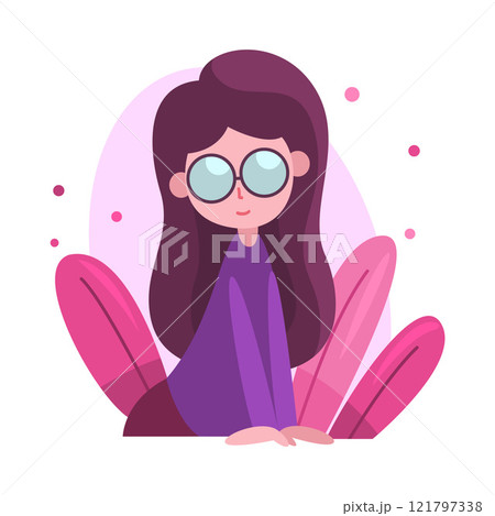 Cute Long Haired Brunette Girl in Glasses Hiding in Bushes, Adorable Kid Peeking Out of Grass, Bright Imaginary World Vector Illustration Cute Long Haired Brunette Girl in Glasses Hiding in Bushes, Adorable Kid Peeking Out of Grass, Bright Imaginary World Vector Illustration 121797338
