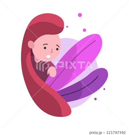 Cute Beautiful Long Haired Little Girl Hiding and Peeking Out of Colorful Grass Vector Illustration 121797392