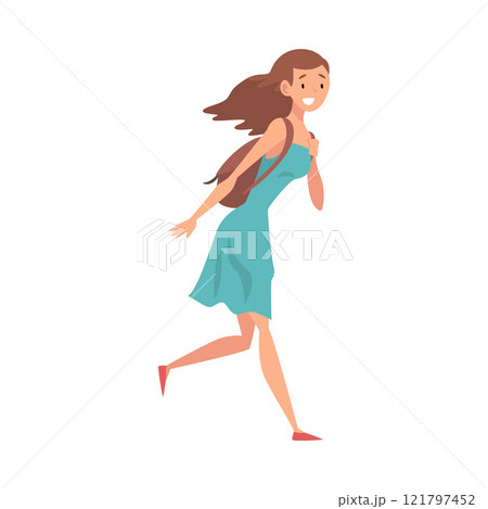 Young Smiling Woman Running with their Bag to Catch Flight, Passenger in Hurry at Airport Vector Illustration Young Smiling Woman Running with their Bag to Catch Flight, Passenger in Hurry at Airport Vector Illustration 121797452