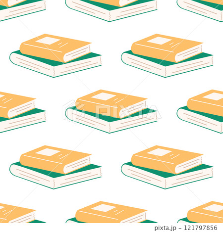 A cute seamless pattern with colorful stacks of books. Education, library, bookstore, literature print. 121797856