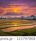 棚田に沈む夕日 121797868
