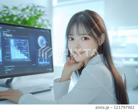 データを解析するデータサイエンティストの若い女性_3 データを解析するデータサイエンティストの若い女性_3 121797982