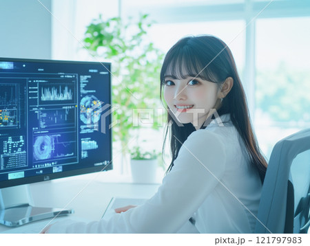 データを解析するデータサイエンティストの若い女性_1 データを解析するデータサイエンティストの若い女性_1 121797983