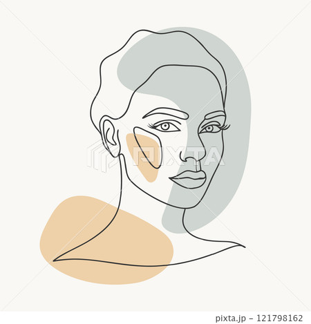 Abstract modern portrait of a beautiful young woman. Line art. Poster. Hand drawn illustration. Abstract modern portrait of a beautiful young woman. Line art. Poster. Hand drawn illustration. 121798162