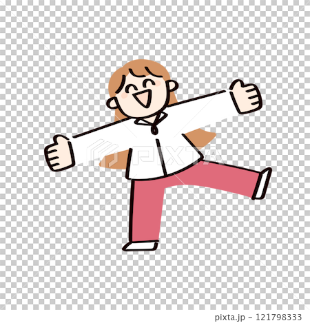 Illustration of a child rejoicing with his hands outstretched 121798333