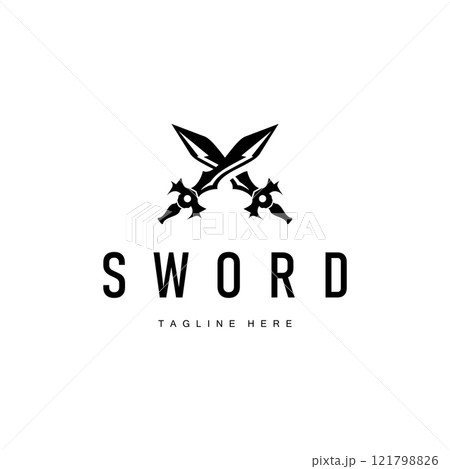 Black silhouette design simple logo sword illustration sword warrior knight template vintage retro Black silhouette design simple logo sword illustration sword warrior knight template vintage retro 121798826
