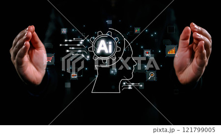 Human interact with AI artificial intelligence brain process generative AI UUID 121799005