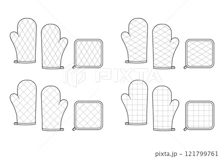 Oven Gloves Mitt and potholder with diagonal windowpane quilted stitching Fashion hand accessory clothing technical 121799761